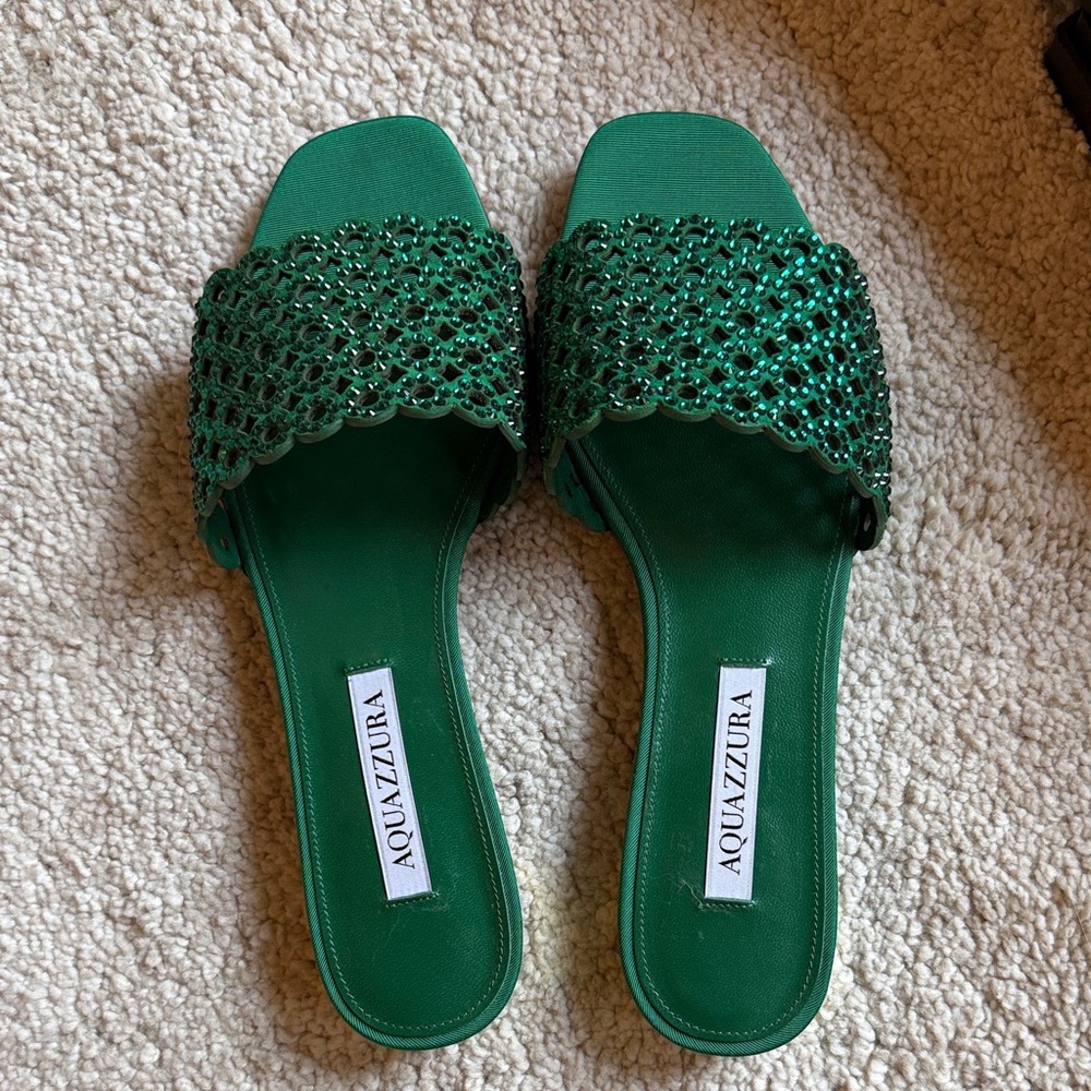 Aquazzura Satin and Crystal Slide Sandals